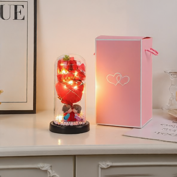 Romantic Rose Soap Bouquet Night Light – Glass Dome Display