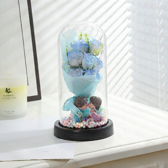 Romantic Rose Soap Bouquet Night Light – Glass Dome Display