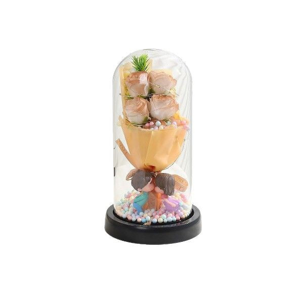 Romantic Rose Soap Bouquet Night Light – Glass Dome Display