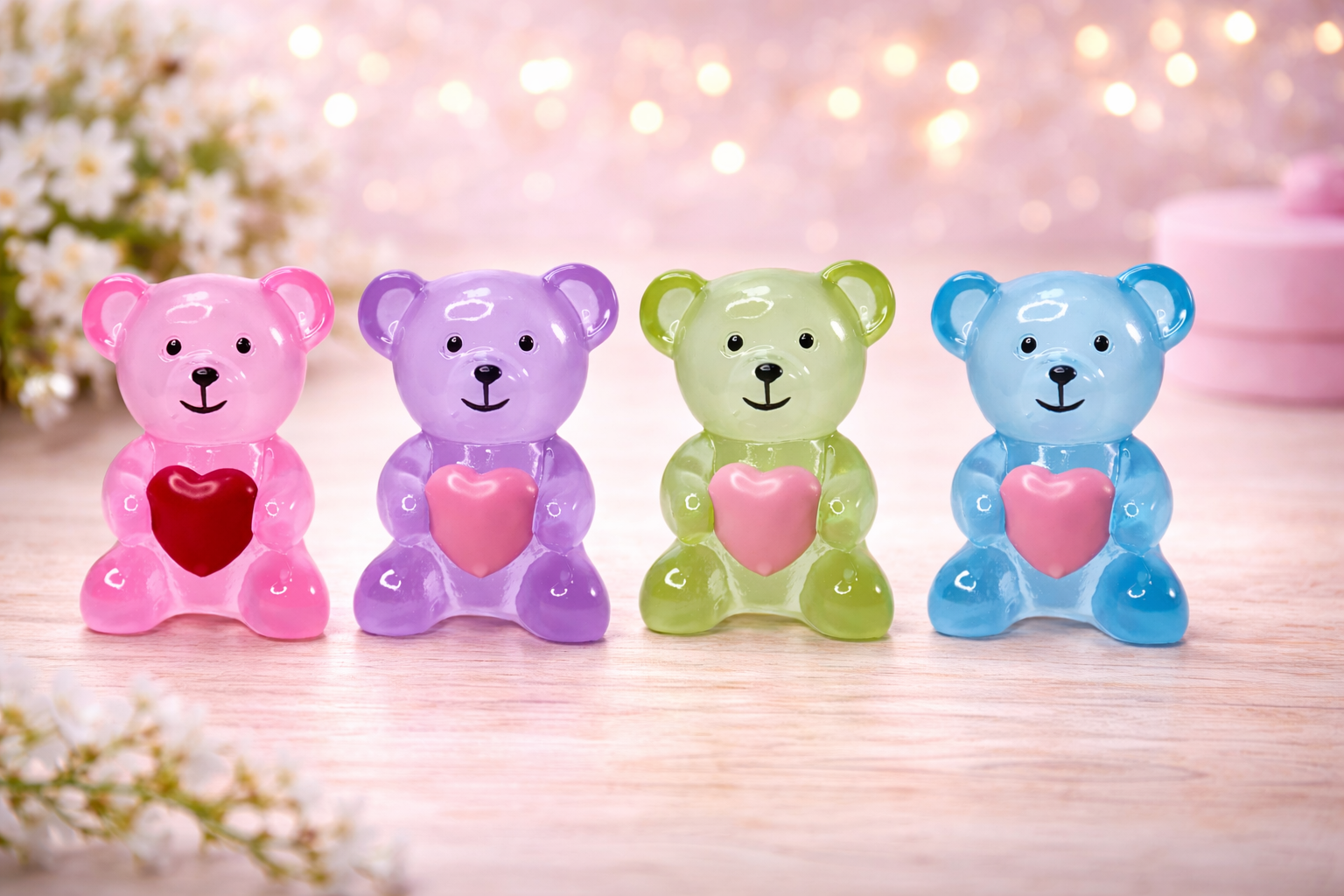 Transparent Heart Bear Resin Ornament – Modern Home Décor Accent