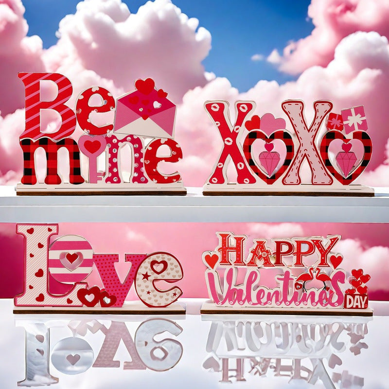 Romantic Heart-Shaped LOVE Wooden Ornament – Hollow Letter Design