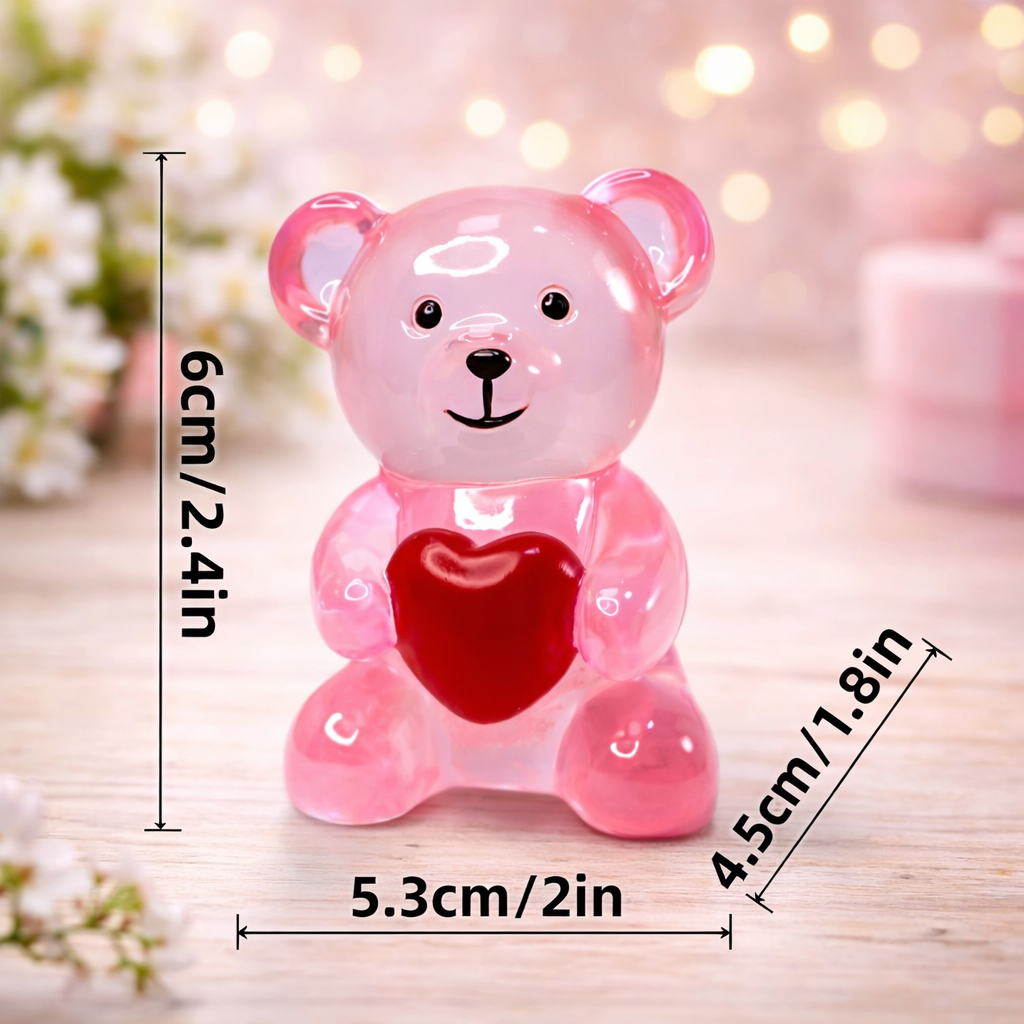 Transparent Heart Bear Resin Ornament – Modern Home Décor Accent